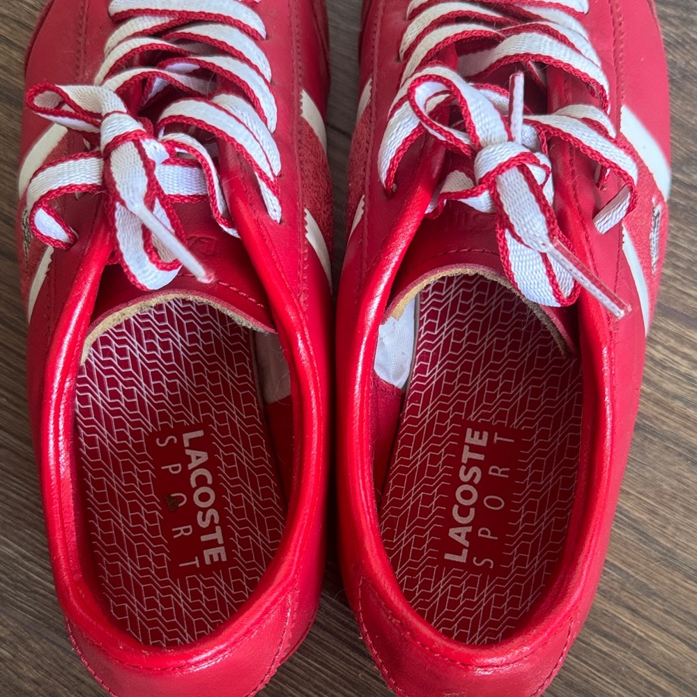 Lacoste Red Sneakers with White Stripes and Laces - Picture 3 of 7